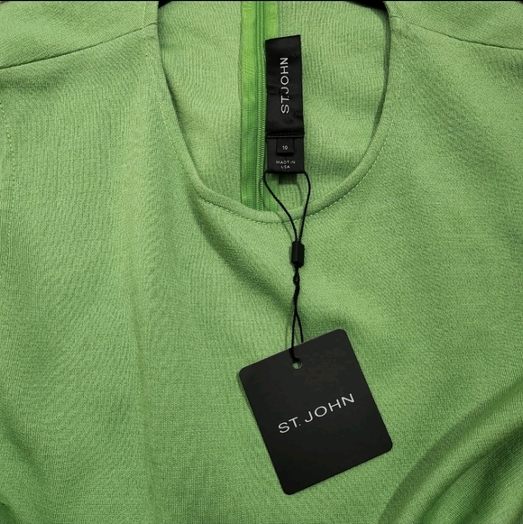 NWT ST. JOHN Bamboo Green Timeless Classy Office Siren Wool Dress MSRP $795 - Picture 9 of 14